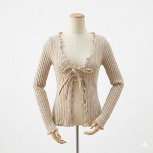 American Eagle Women S Cream Ribbed Lace Up Crop Top Coquette Boho Long Sleeve